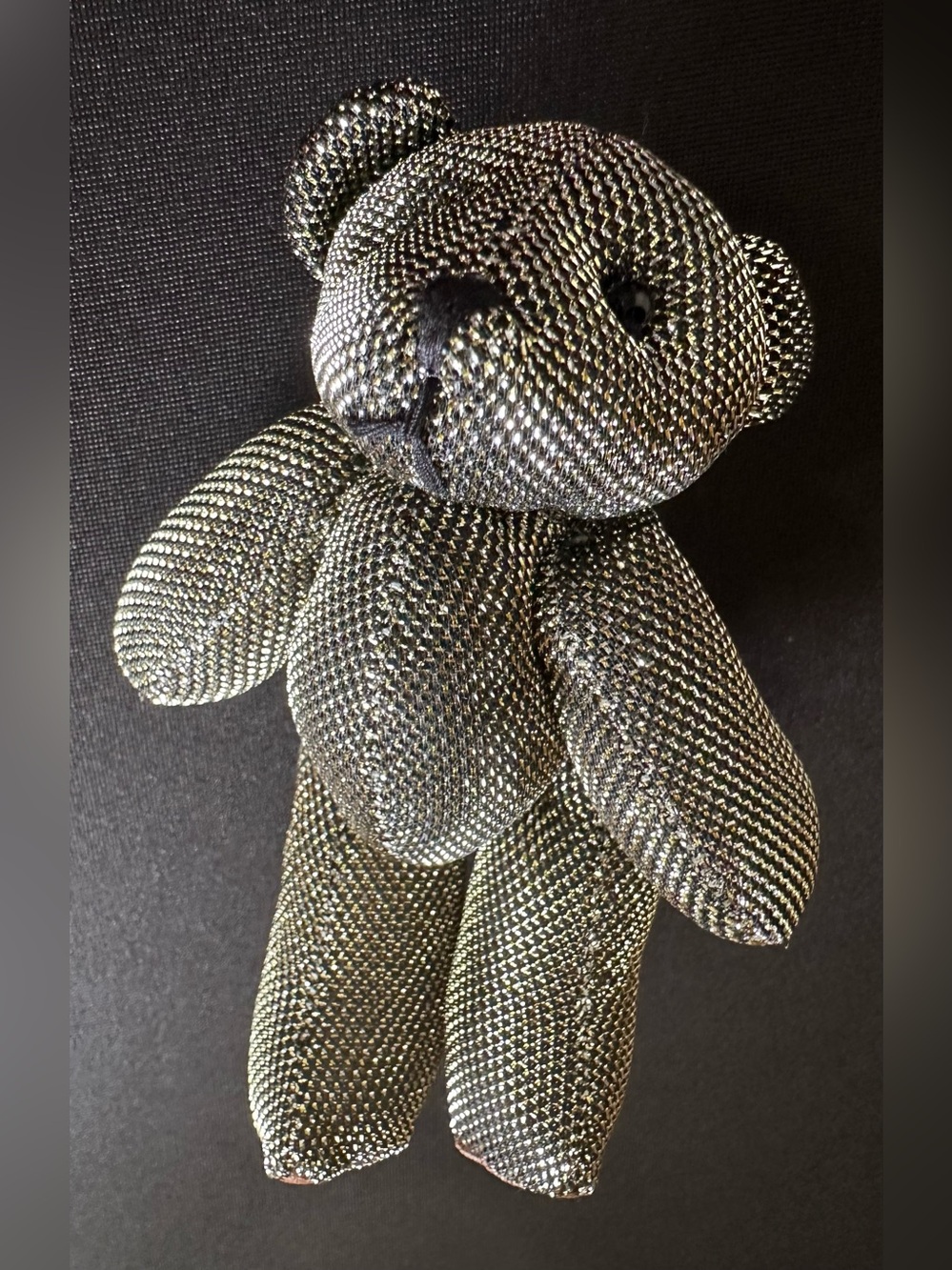 Silver Teddy Bear Plush Brooch